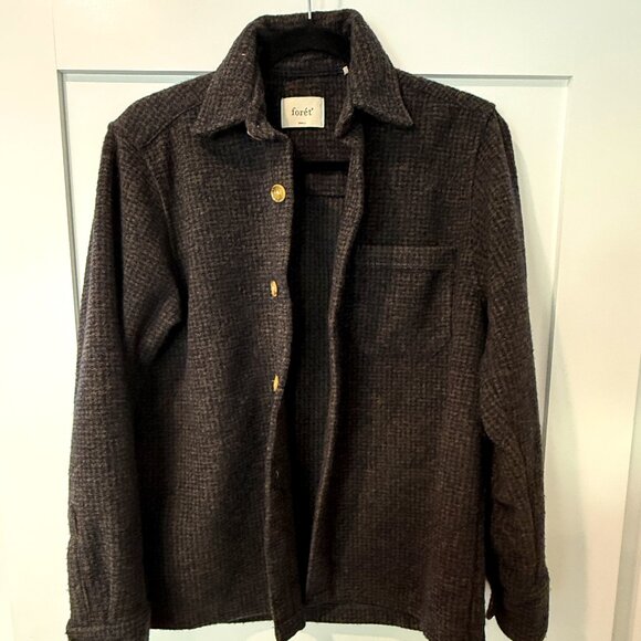FORÉT Ivy Wool Navy Check Shirt (Small) - Picture 1 of 3